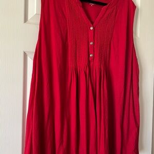 Coldwater Creek Sleeveless Bright Red Pleated Front Tunic